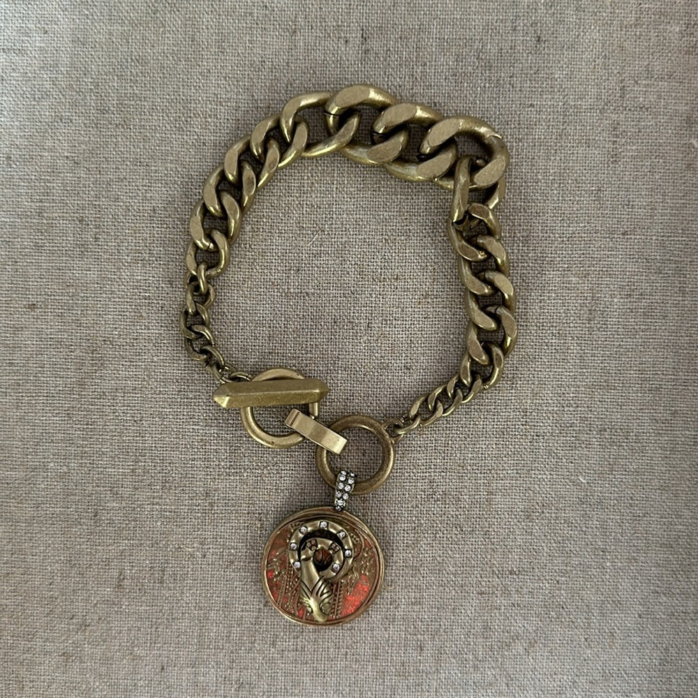 Stella & Dot Heritage Coin Bracelet Gold with Snake Motif Charm Toggle Close S&D